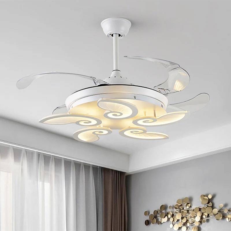 42,5" groot wit hart/blad/slak semi-flush moderne acryl 4-blade LED-hanger ventilator verlichting voor eetkamer