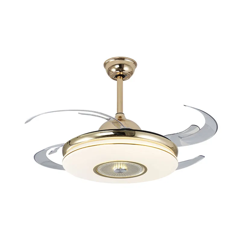 Acryl ronde semi-inbouw moderne slaapkamer 48 "brede LED hangende ventilator lichtarmatuur nikkel/goud met 4 bladen met be...