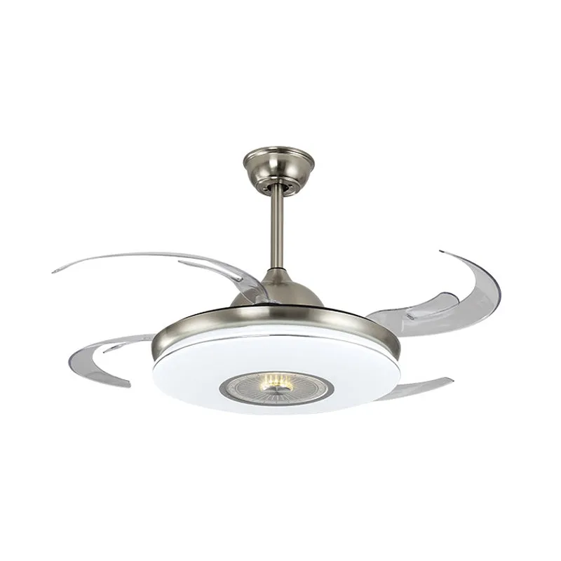 Acryl ronde semi-inbouw moderne slaapkamer 48 "brede LED hangende ventilator lichtarmatuur nikkel/goud met 4 bladen met be...