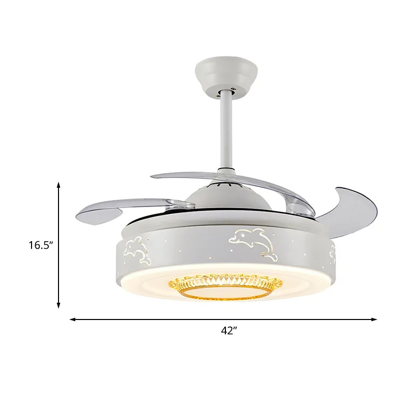 42" W dolfijnpatroon slaapkamerventilator helder minimalisme acryl LED witte semi-gemonteerde verlichting met 4 bladen, af...