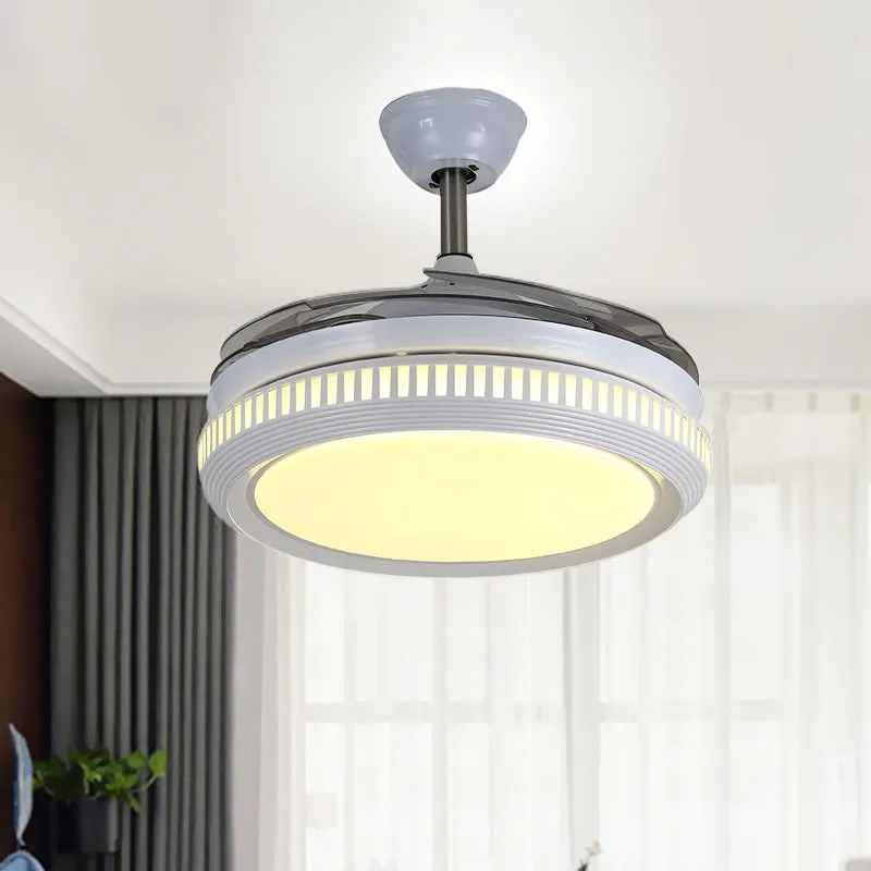 LED acryl semi-inbouw zwak eigentijds wit/goud ronde eetkamer hangende ventilatorlamp met 4 heldere bladen, 42" W voor tui...