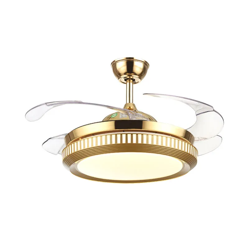 LED acryl semi-inbouw zwak eigentijds wit/goud ronde eetkamer hangende ventilatorlamp met 4 heldere bladen, 42" W voor tui...