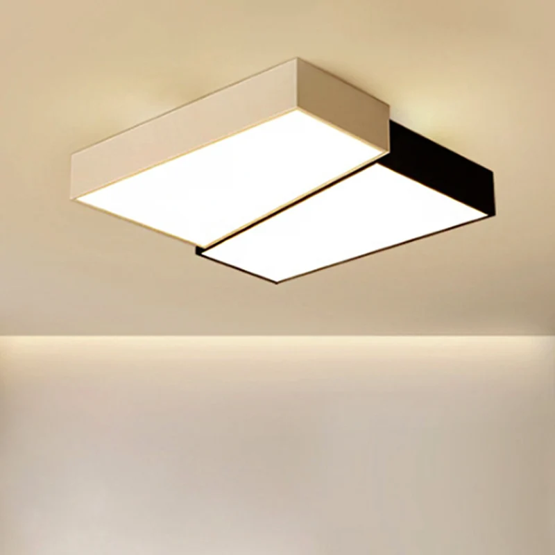 Minimalism Squared Flush Mount Fixture 16.5"/20.5" Wide LED Plexiglas Ceiling Lighting Black and White, Warm/White Light B...