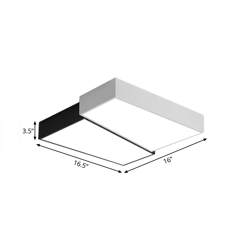 Minimalism Squared Flush Mount Fixture 16.5"/20.5" Wide LED Plexiglas Ceiling Lighting Black and White, Warm/White Light B...