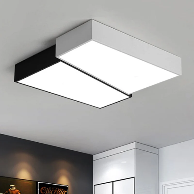 Minimalism Squared Flush Mount Fixture 16.5"/20.5" Wide LED Plexiglas Ceiling Lighting Black and White, Warm/White Light B...
