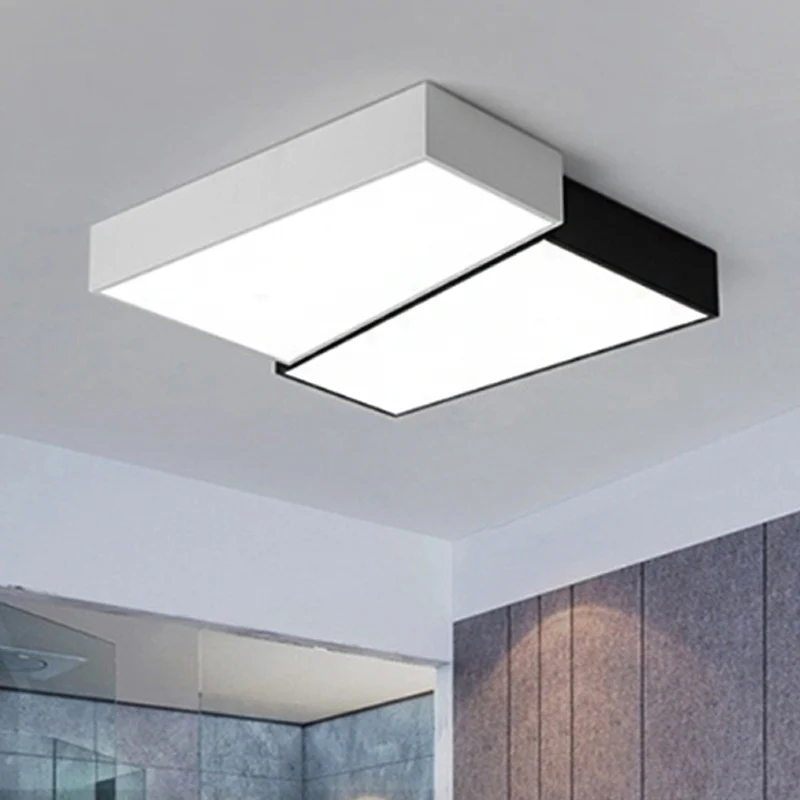 Minimalism Squared Flush Mount Fixture 16.5"/20.5" Wide LED Plexiglas Ceiling Lighting Black and White, Warm/White Light B...