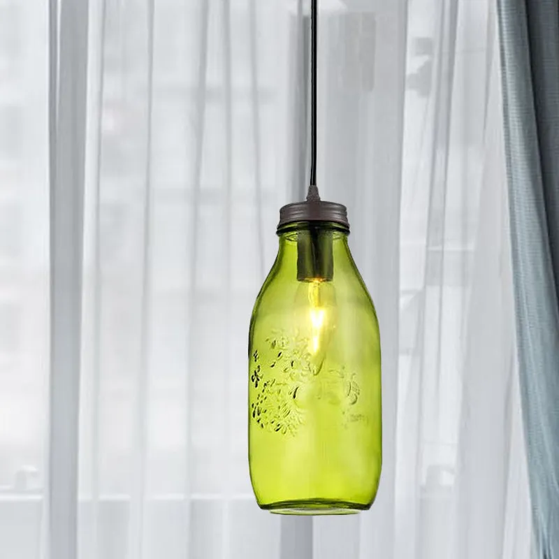 1-Light Pendant Lighting Modern Caged Mason Jar Blown Glaswerk Hanging Ceiling Light Red/Green/Amber Red