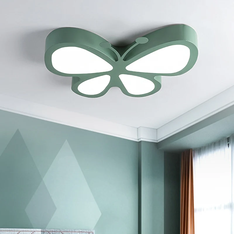 Butterfly Child Bedroom Ceiling Light Kunststof glas Metal Insect LED Flush Mount Light Green