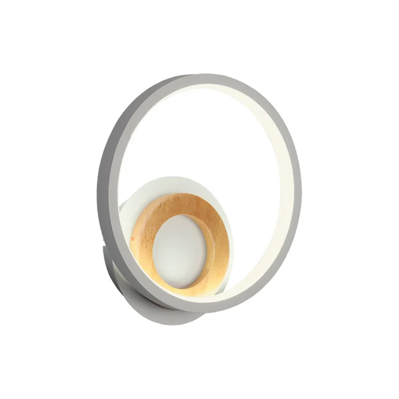 Double Ring Plexiglas Wall Lamp Nordic White and Wood LED Wall Mount Lighting Warm/White Light Home met SOS-functie White