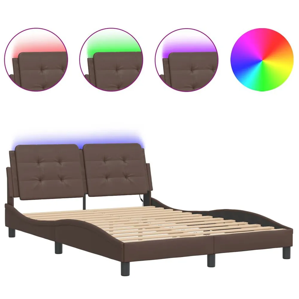 Bedframe met LED-verlichting kunstleer bruin 140x200 cm met Afstandsbediening