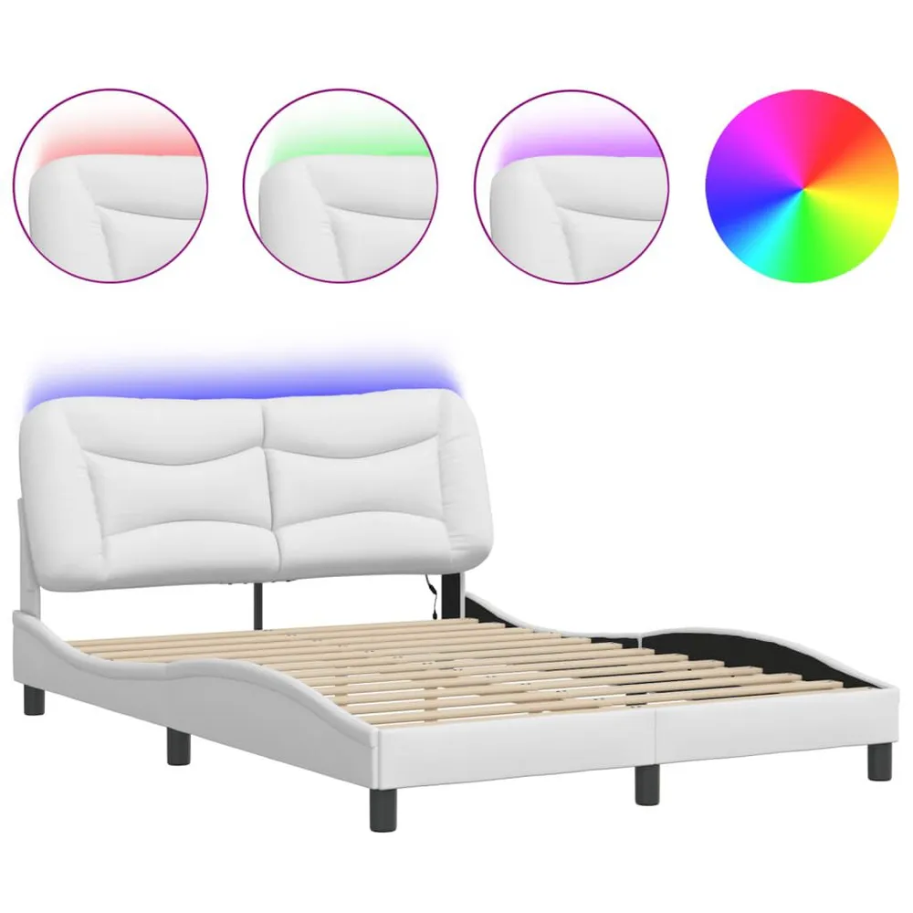 Bedframe met LED-verlichting kunstleer wit 140x200 cm met Afstandsbediening