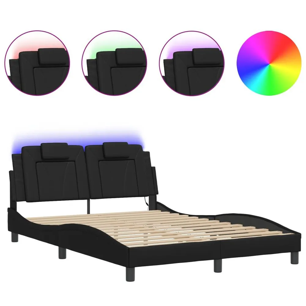 Bedframe met LED-verlichting kunstleer zwart 140x200 cm | Snel Thuisbezorgd