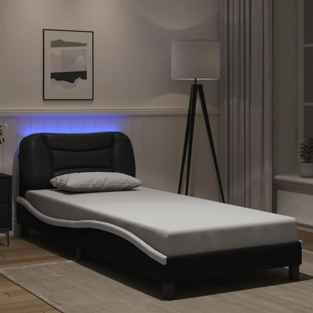 Bedframe met LED-verlichting kunstleer zwart en wit 90x190 cm