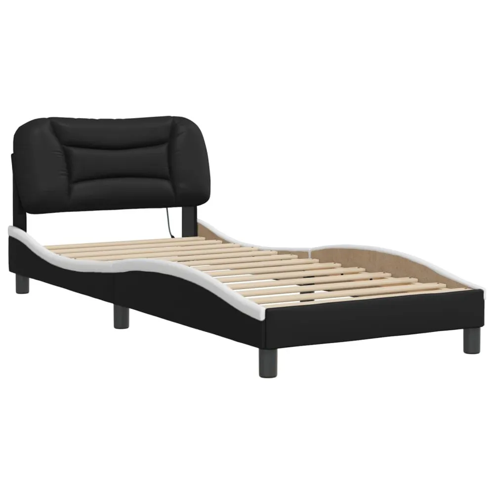 Bedframe met LED-verlichting kunstleer zwart en wit 90x190 cm