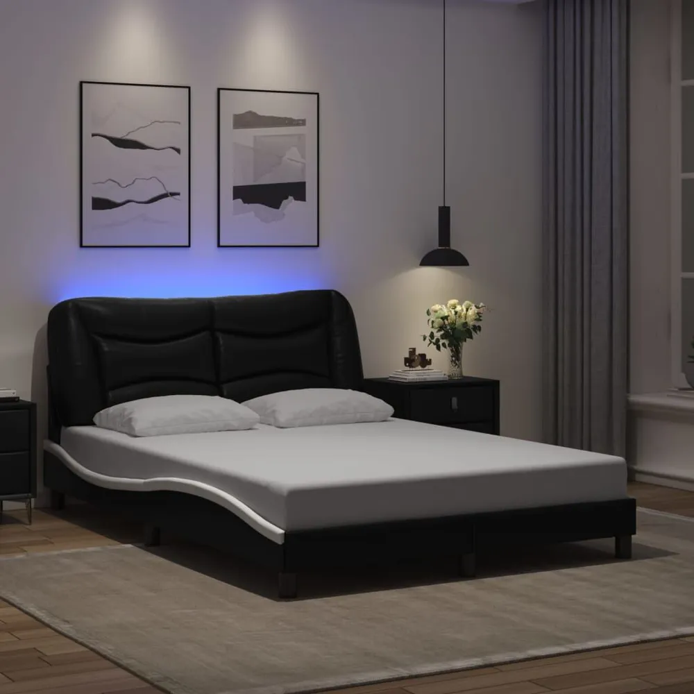 Bedframe met LED-verlichting kunstleer zwart en wit 120x200 cm
