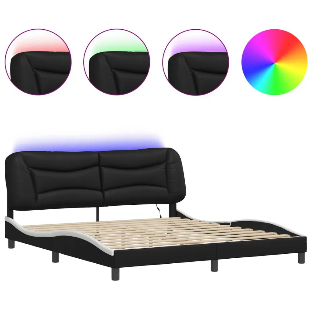 Bedframe met LED-verlichting kunstleer zwart en wit 180x200 cm | Snel Thuisbezorgd
