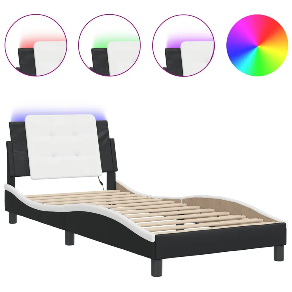 Bedframe met LED-verlichting kunstleer zwart en wit 100x200 cm | Snel Thuisbezorgd