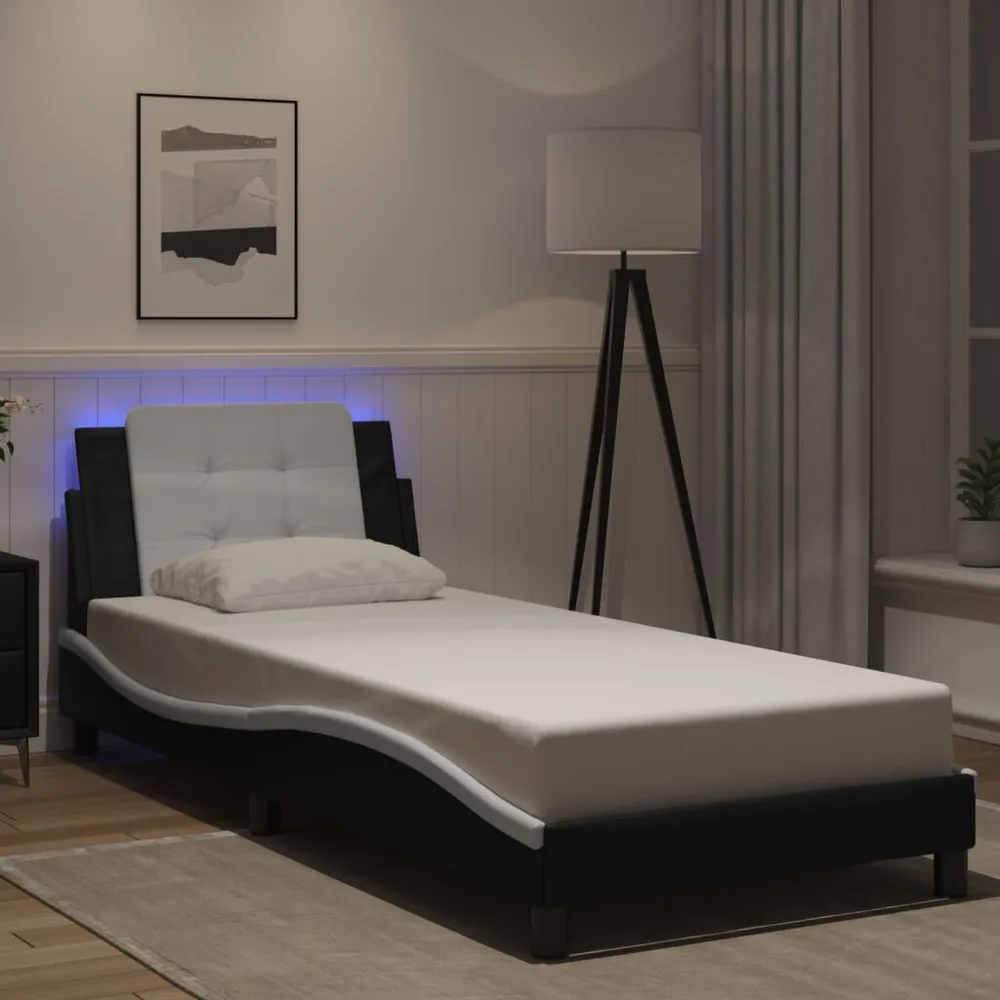 Bedframe met LED-verlichting kunstleer zwart en wit 100x200 cm | Snel Thuisbezorgd
