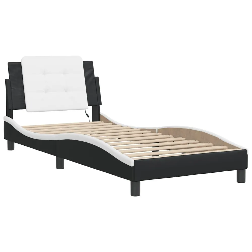 Bedframe met LED-verlichting kunstleer zwart en wit 100x200 cm | Snel Thuisbezorgd