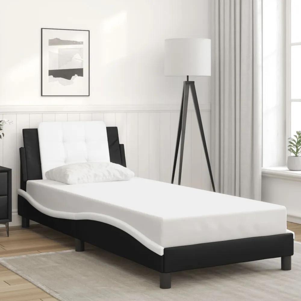 Bedframe met LED-verlichting kunstleer zwart en wit 100x200 cm | Snel Thuisbezorgd