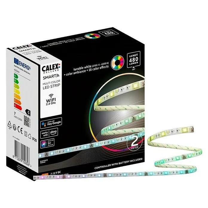 Calex Led-strip Connected Striplight - Lengte: 2 m, Lichtkleur: RGB, 480 lm, 12 V met Afstandsbediening
