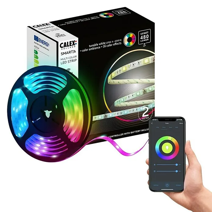 Calex Led-strip Connected Striplight - Lengte: 2 m, Lichtkleur: RGB, 480 lm, 12 V met Afstandsbediening