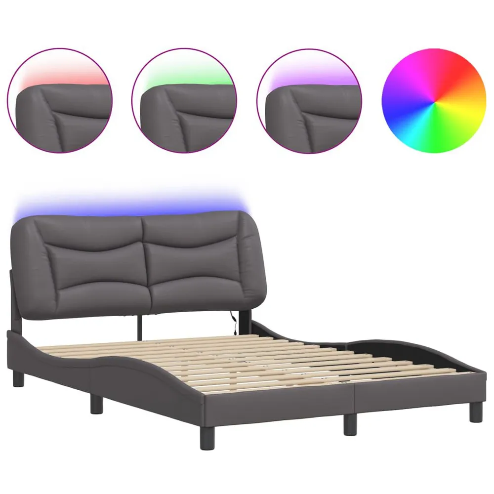 Energiezuinige Bedframe met LED-verlichting kunstleer grijs 140x200 cm