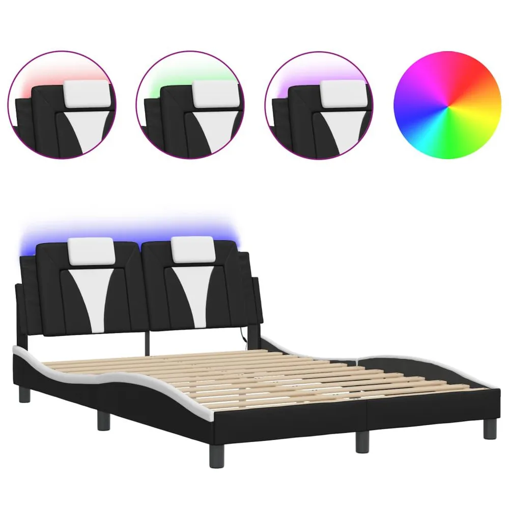 IP44 Waterdichte Bedframe met LED-verlichting kunstleer zwart en wit 140x190 cm