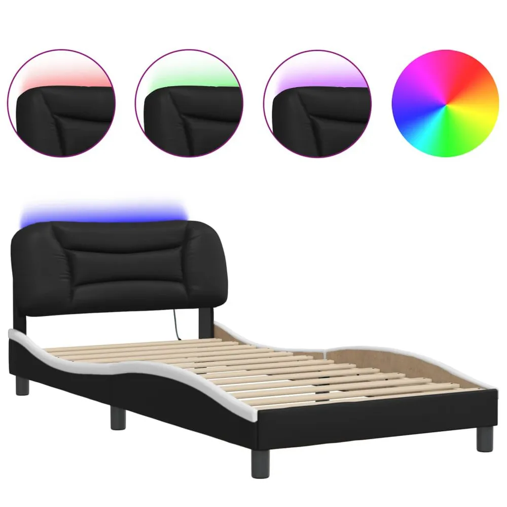 IP44 Waterdichte Bedframe met LED-verlichting kunstleer zwart en wit 100x200 cm
