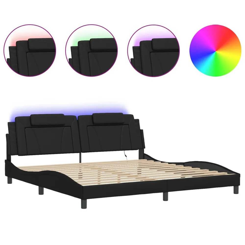 IP44 Waterdichte Bedframe met LED-verlichting kunstleer zwart 200x200 cm
