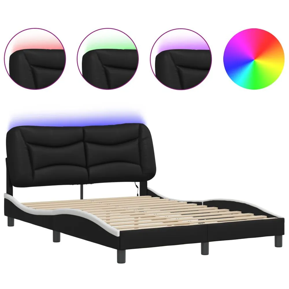 IP44 Waterdichte Bedframe met LED-verlichting kunstleer zwart en wit 140x190 cm