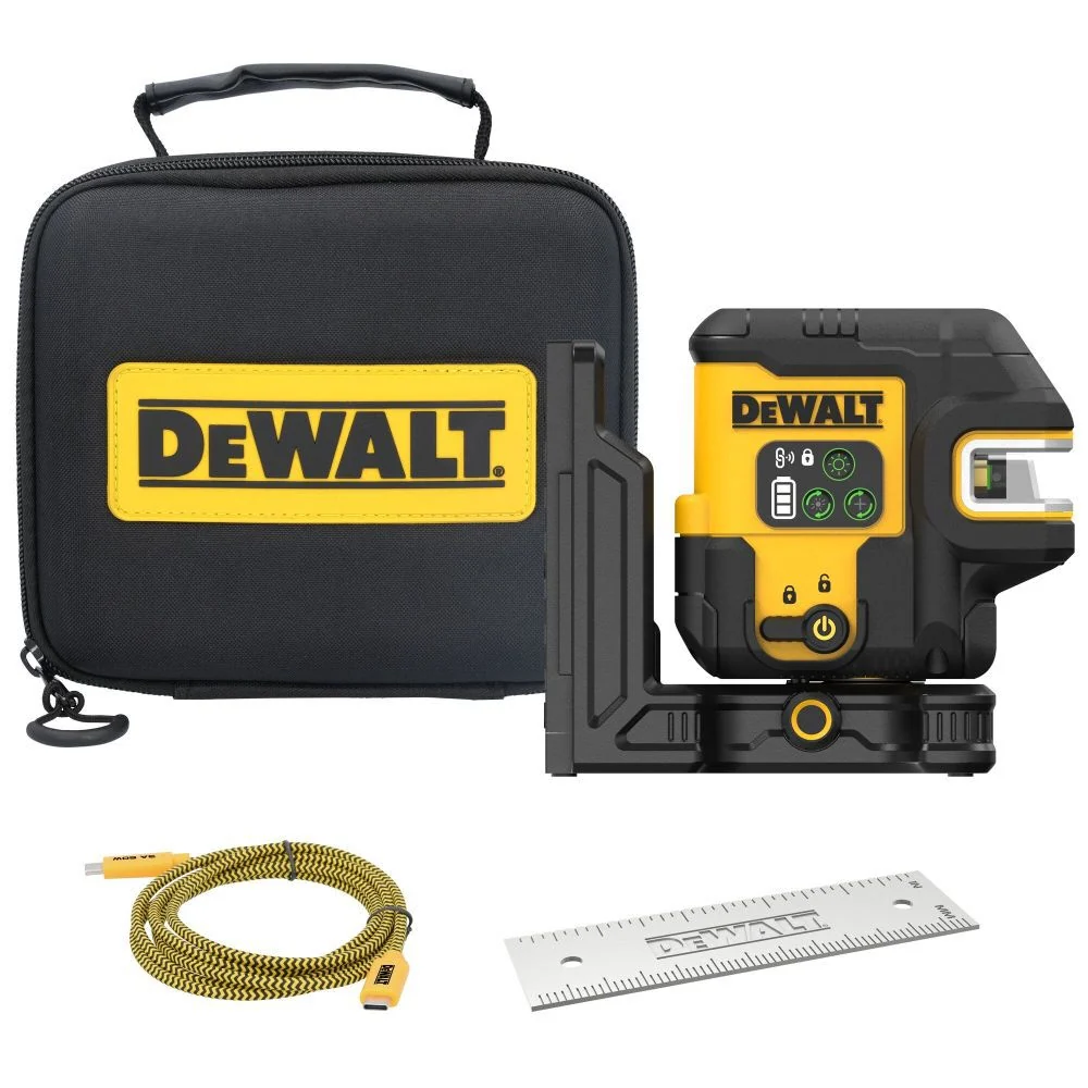 DEWALT USB Oplaadbaar Green 5 Spot & Cross Line Laser Base Kit DCLE14251GB