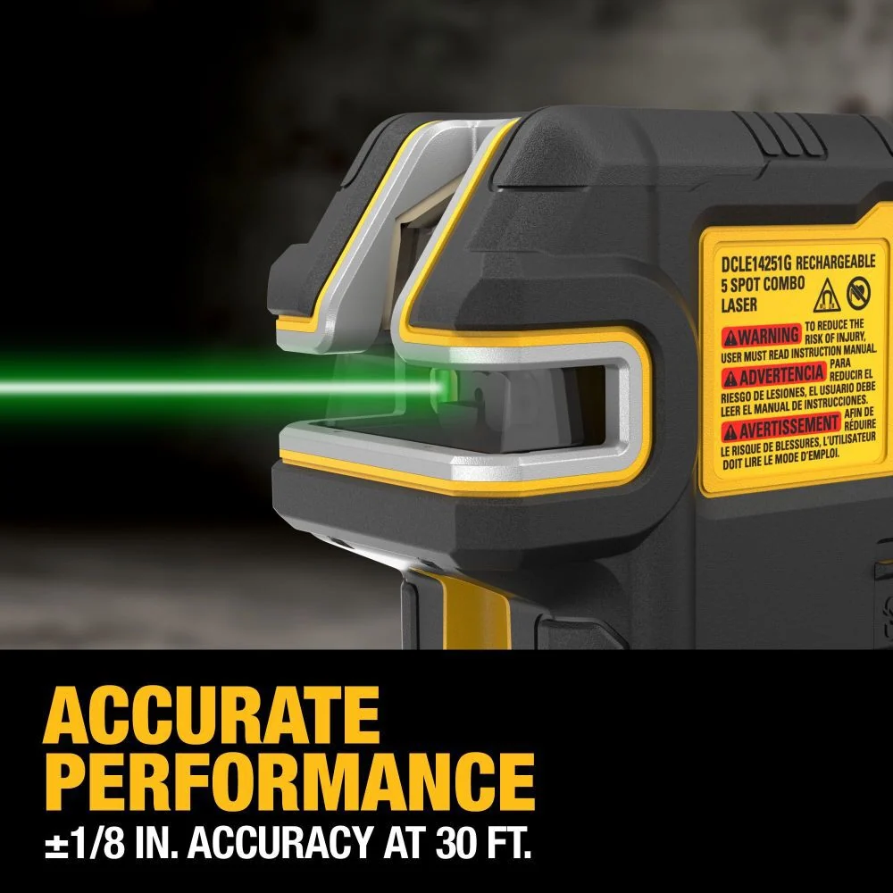 DEWALT USB Oplaadbaar Green 5 Spot & Cross Line Laser Base Kit DCLE14251GB