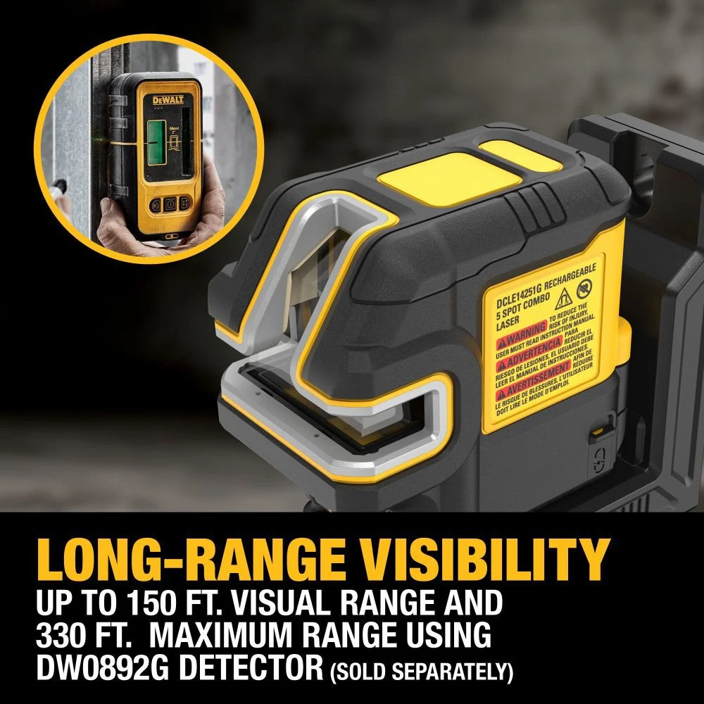 DEWALT USB Oplaadbaar Green 5 Spot & Cross Line Laser Base Kit DCLE14251GB