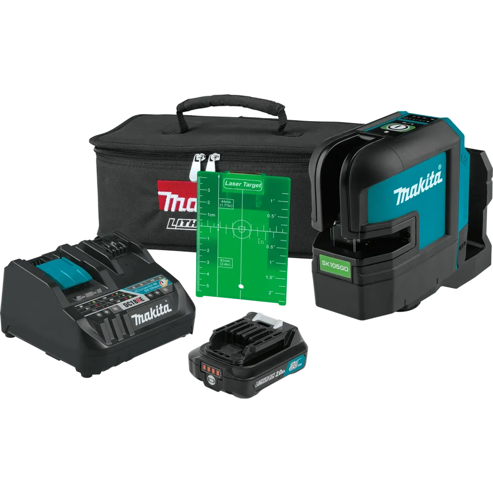 MAKITA 12V MAX CXT® Self‑Leveling Cross‑Line Groen Beam Laser Kit