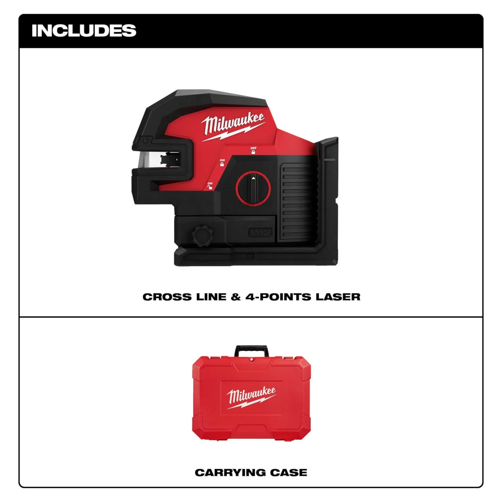 MILWAUKEE M12 Appelgroen Cross Line & 4-Points Laser (Tool Only)