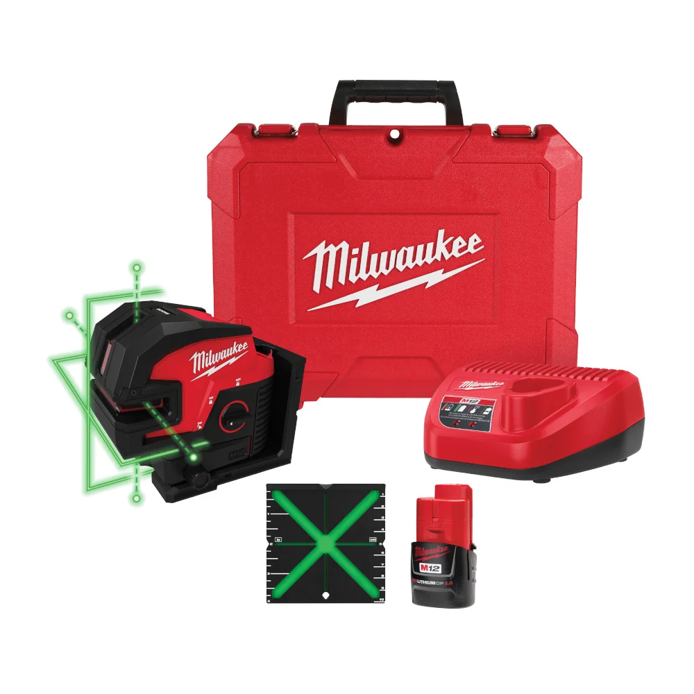 MILWAUKEE M12 Olijfgroen Cross Line & 4-Points Laser Kit