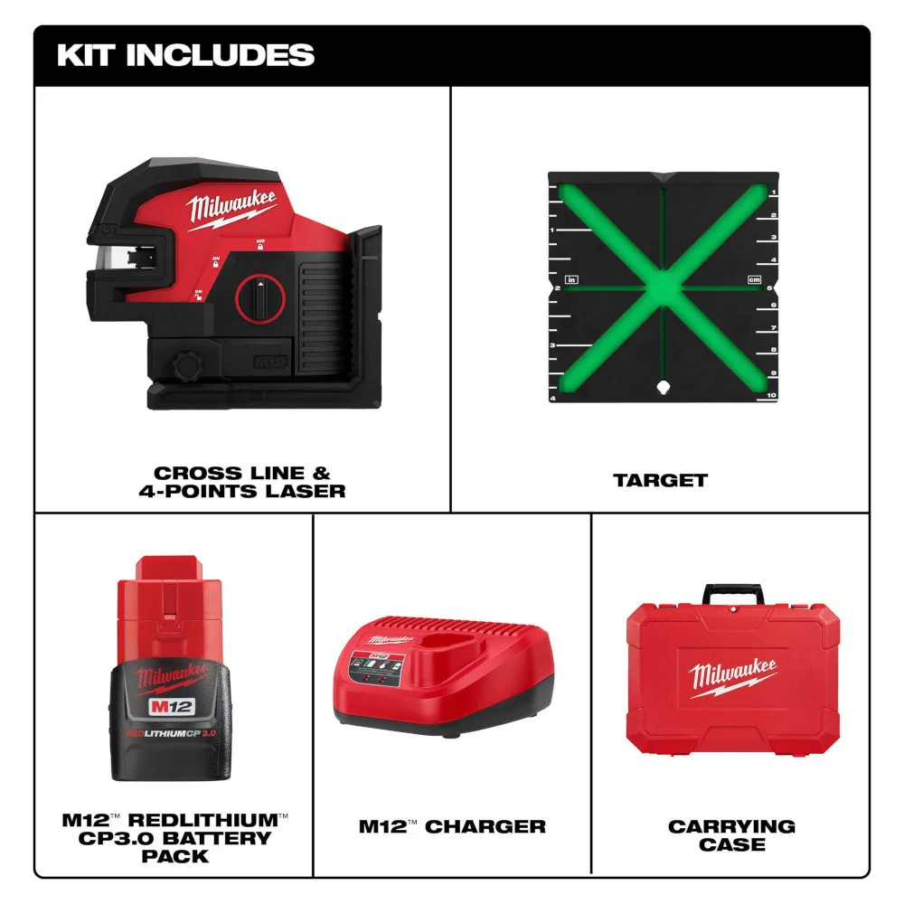 MILWAUKEE M12 Olijfgroen Cross Line & 4-Points Laser Kit