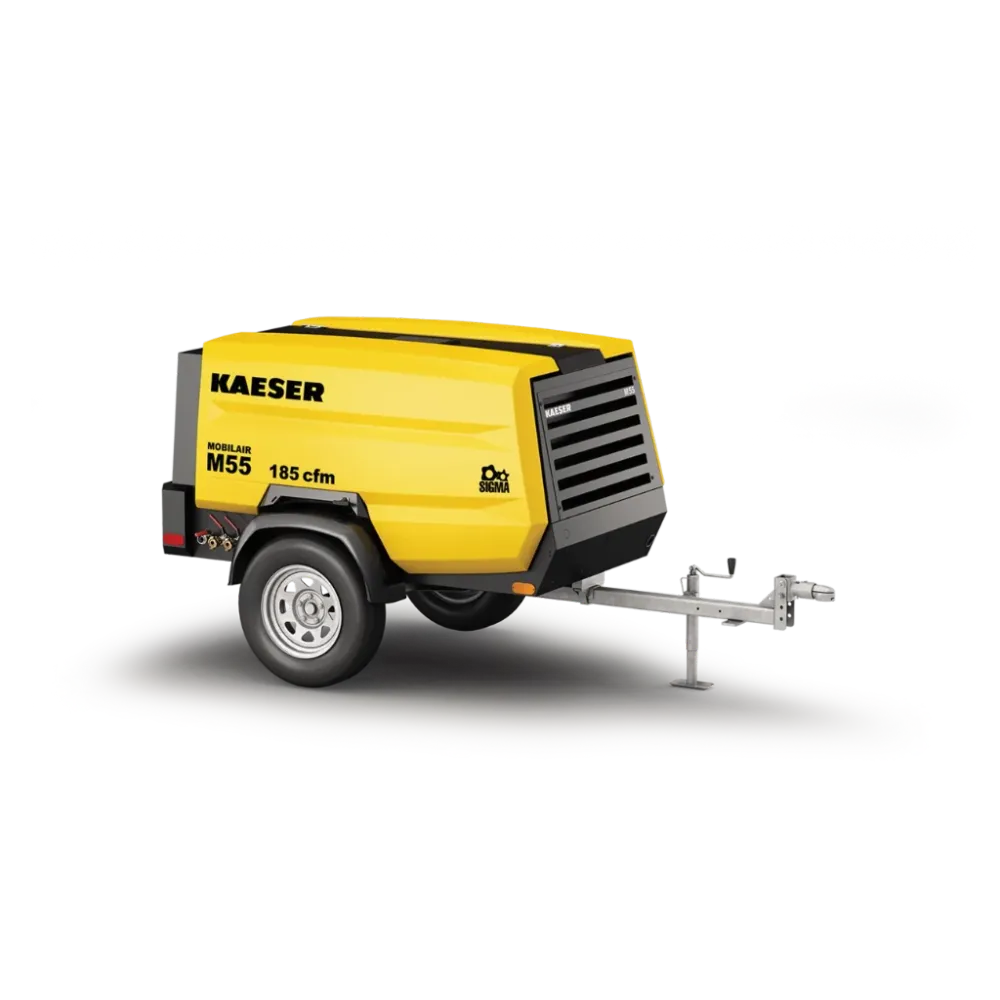 Kaeser M55PE MobilAir 185 CFM 43 HP Lichtgewicht Air Compressor Accu aangedreven