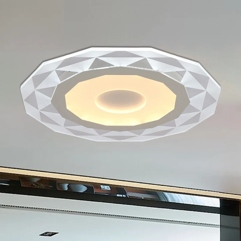 16.5"/20.5"/24.5" Wide LED Living Room Flush Mount Light Diamond-Shaped Plexiglas Shade White Ceiling Lamp Warm/White Ligh...