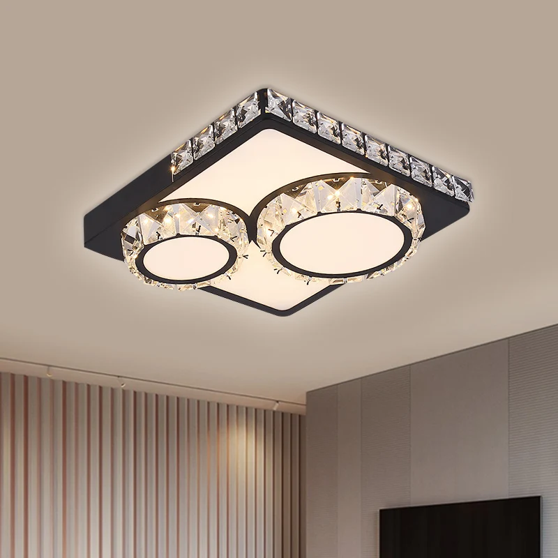 Black LED Flush Mount Lighting Strak Crystal Square/Round Flushmount Ceiling Fixture Black