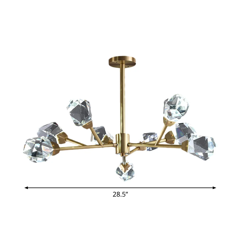 Brass Branching Chandelier Actueel Crystal Block 9/12/18-Light Family Room Suspension Pendant Brass