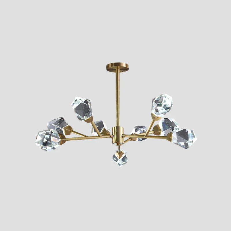 Brass Branching Chandelier Actueel Crystal Block 9/12/18-Light Family Room Suspension Pendant Brass