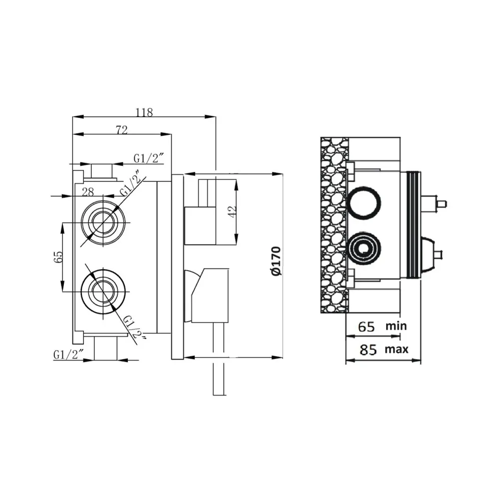 Built- 3-way shower mixer Lumix chrome-plated geel koper