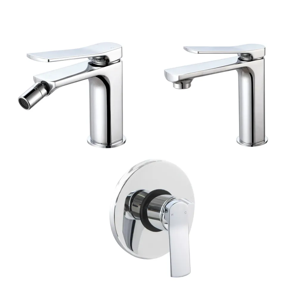 Composition mixers washbasin, bidet, and single-way Lumix shower chrome-plated geel koper