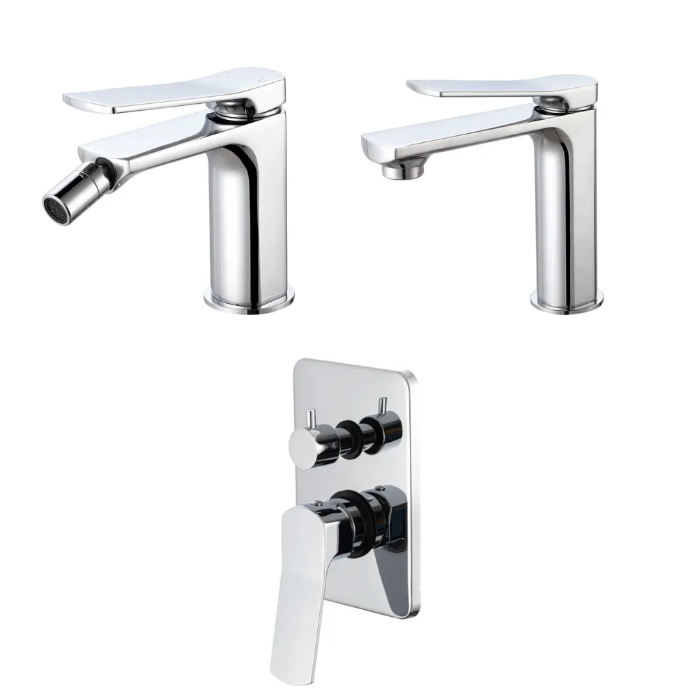 Composition mixers washbasin, bidet and two-way square shower chrome-plated messing Lumix