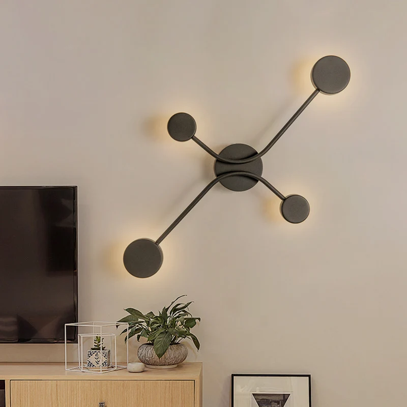 Metallic Round Wall Mount Lamp Contemporary LED Wall Lighting Fixture Ebbenhout, Warm/White Light Black