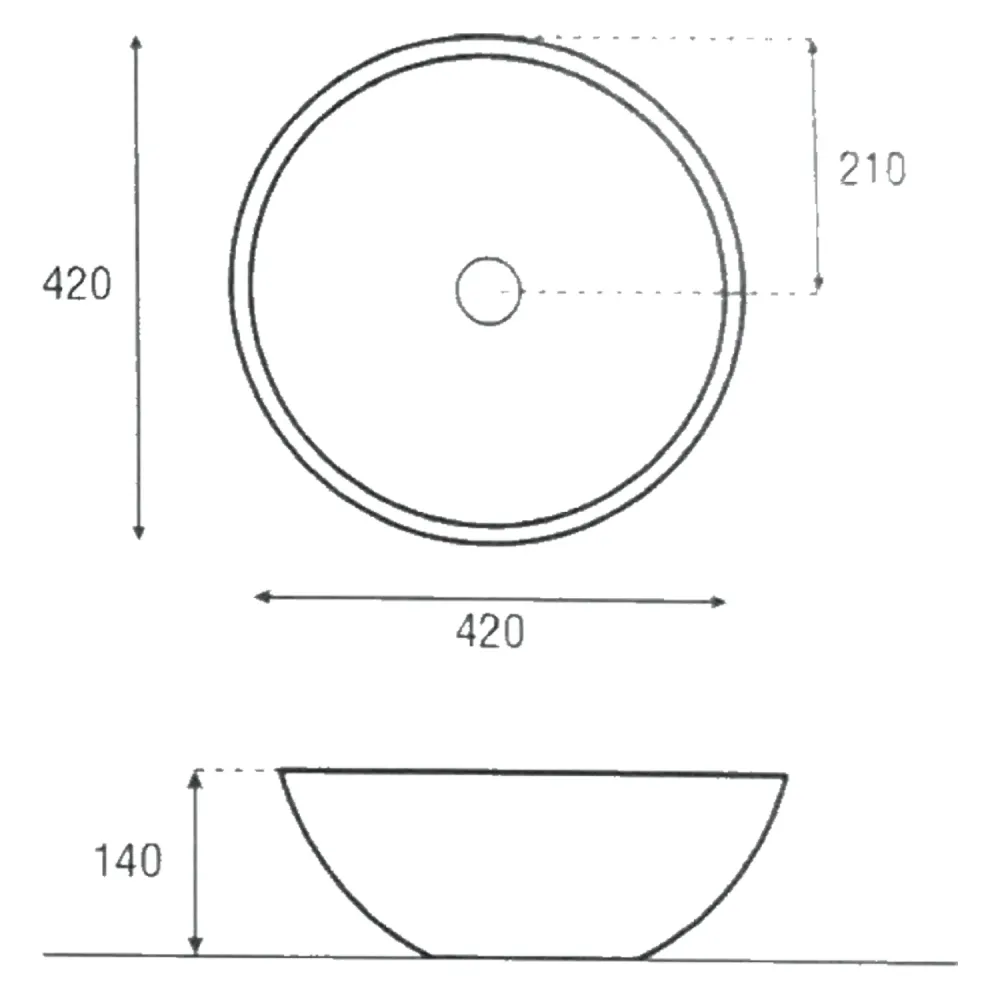 Countertop bowl sink without overflow Duomo series 42 cm