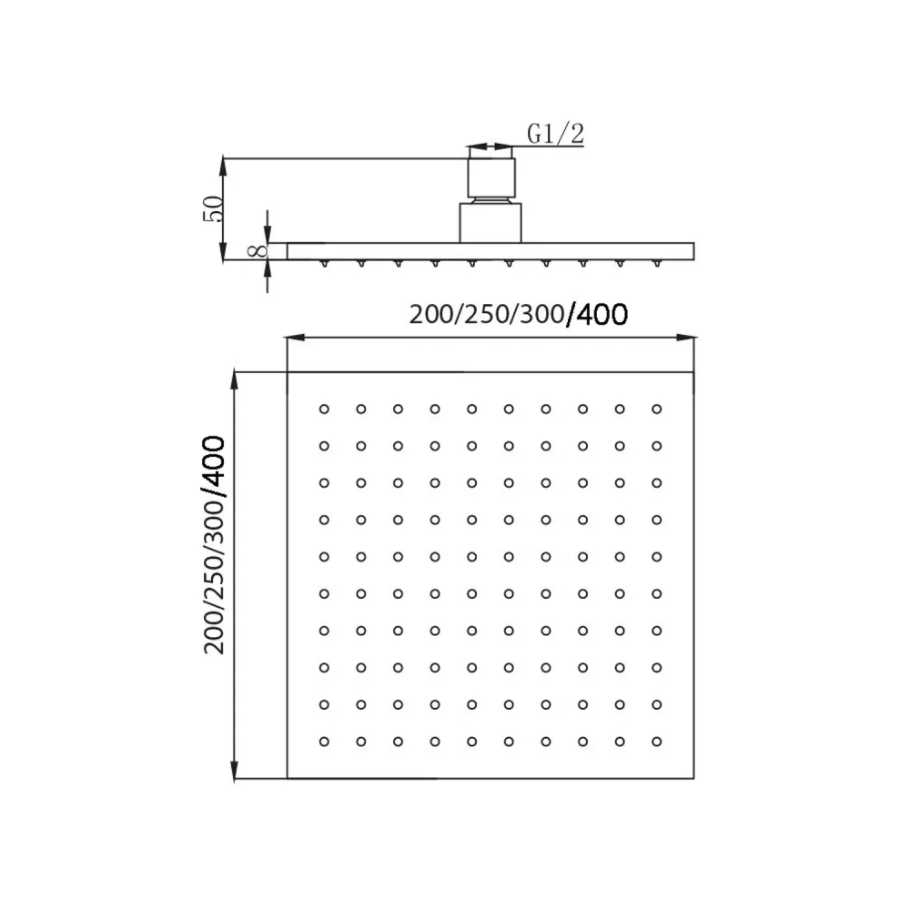 Industrieel Calais 200mm single-jet and inspectable nickel showerhead