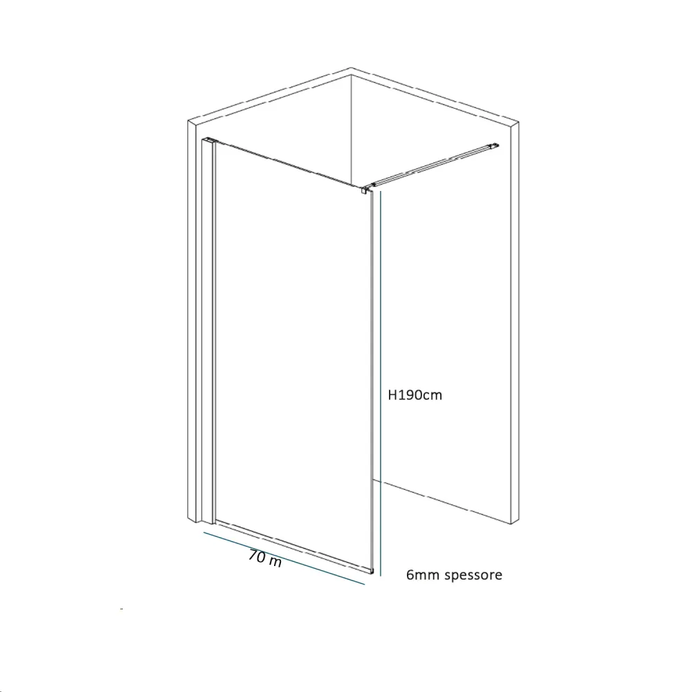 Professioneel Walk shower wall 70cm helder crystal 6mm chrome profile h190cm
